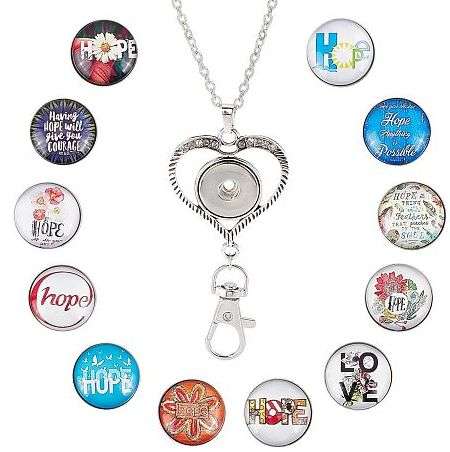 ***DIY*** 12pc / Inspirational  / Glass Snap Button / Stainless Steel Chain / Kit