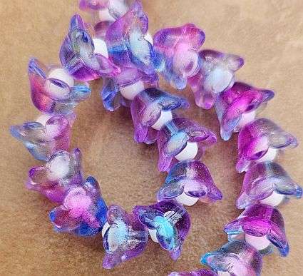 Clearance Sale**1 Strand    Blue / Purple / Flower  Glass Beads