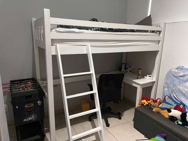 Pine loft Bunkbed & study desk  White