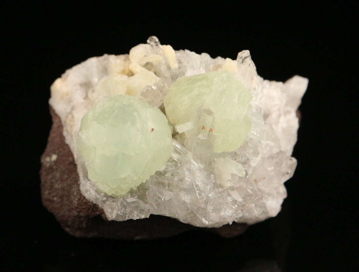 Prehnite on Quartz on Matrix, Gobobosebberge Mnt, Namibia