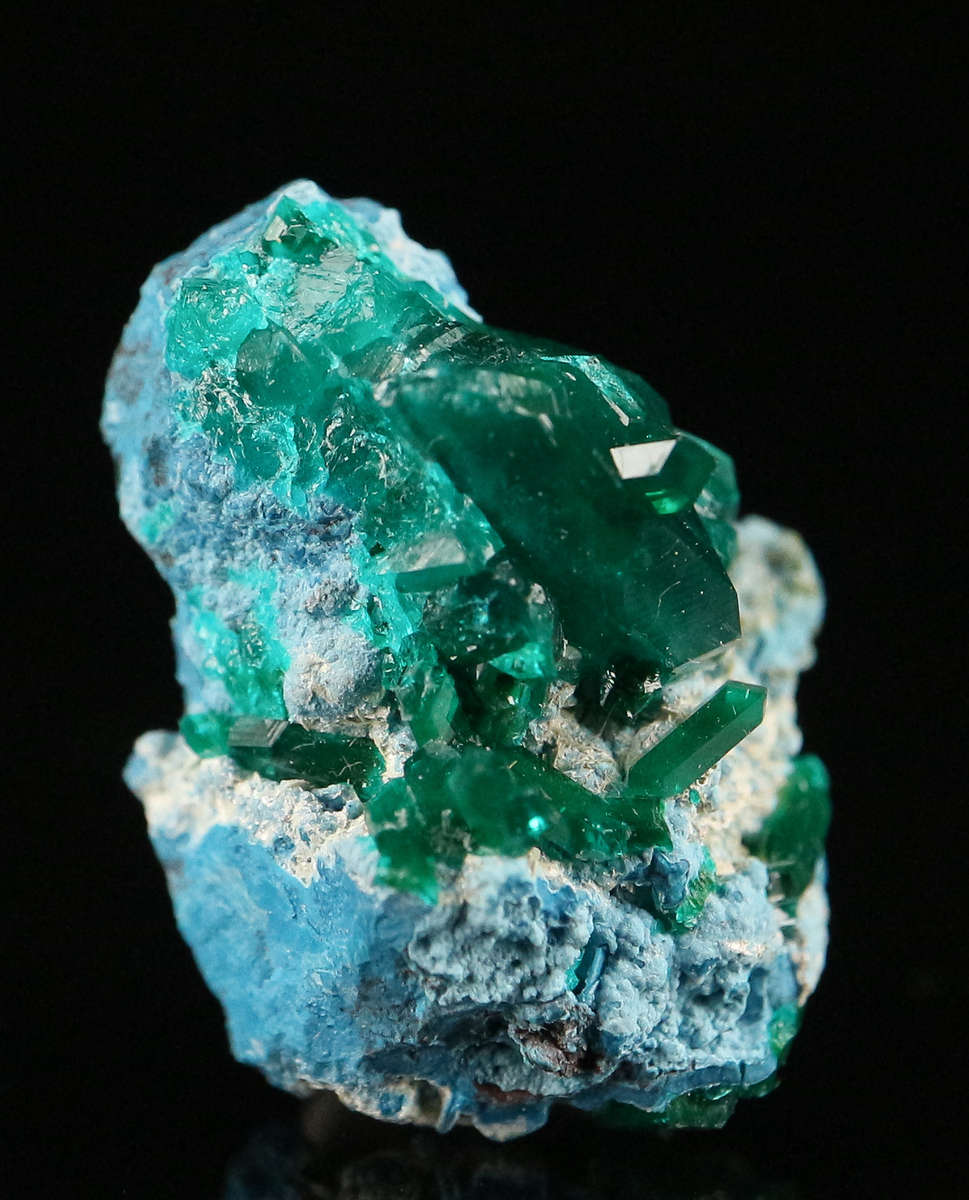 Dioptase on Shattuckite, Kaokoveld Region, Namibia