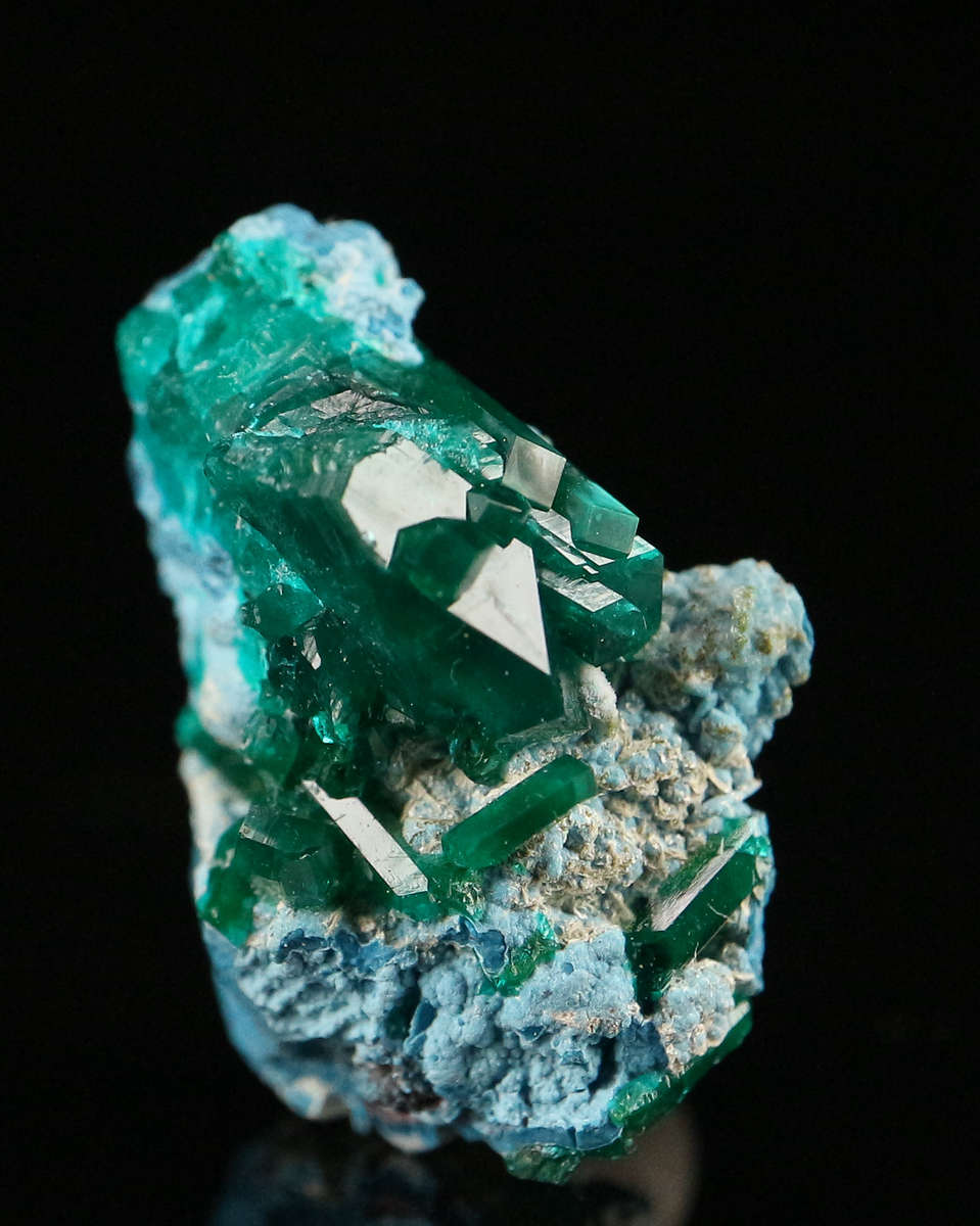 Dioptase on Shattuckite, Kaokoveld Region, Namibia