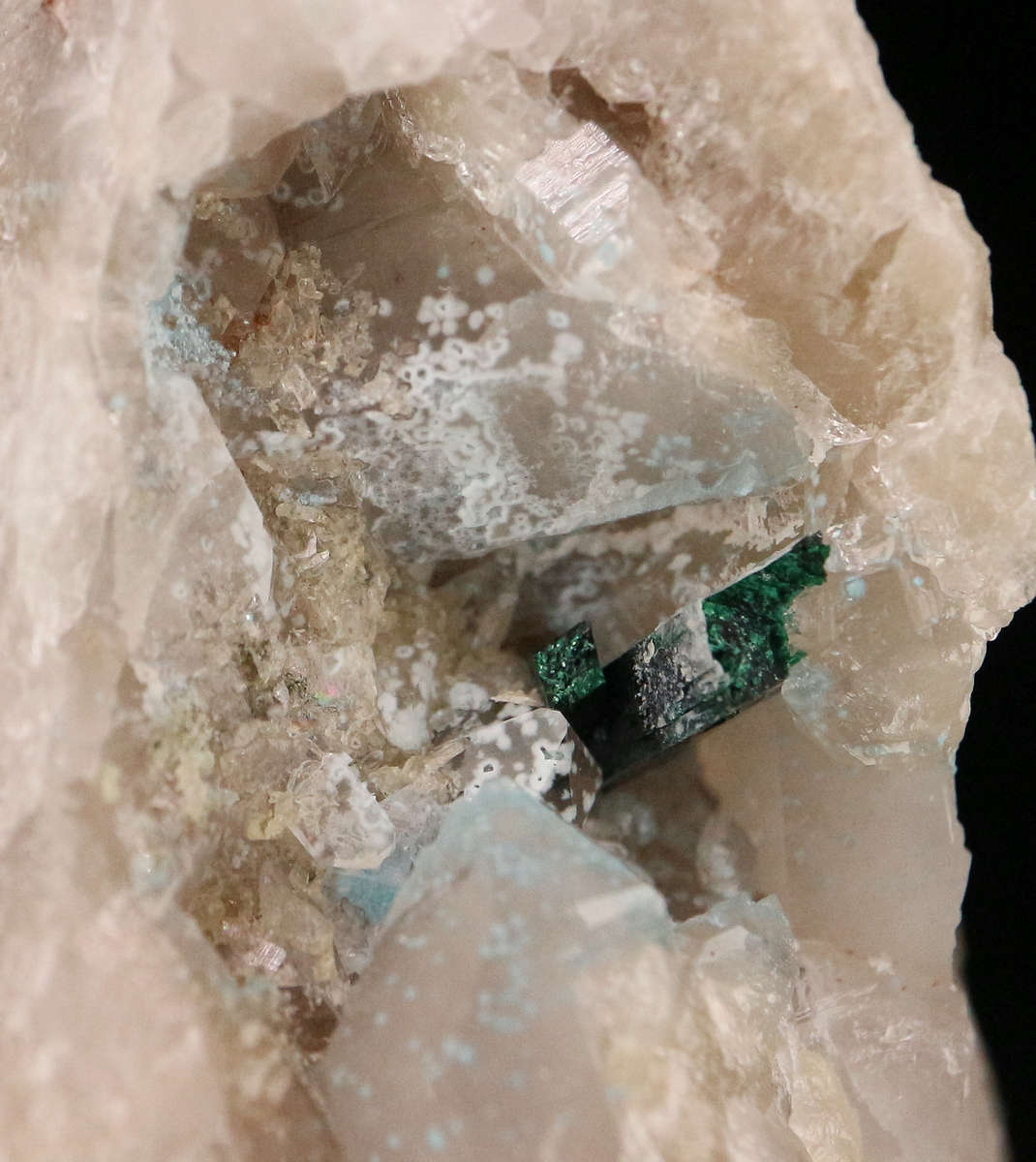 Malachite on Shattuckite incl Quartz Cluster ,Kaokoveld Region, Namibia