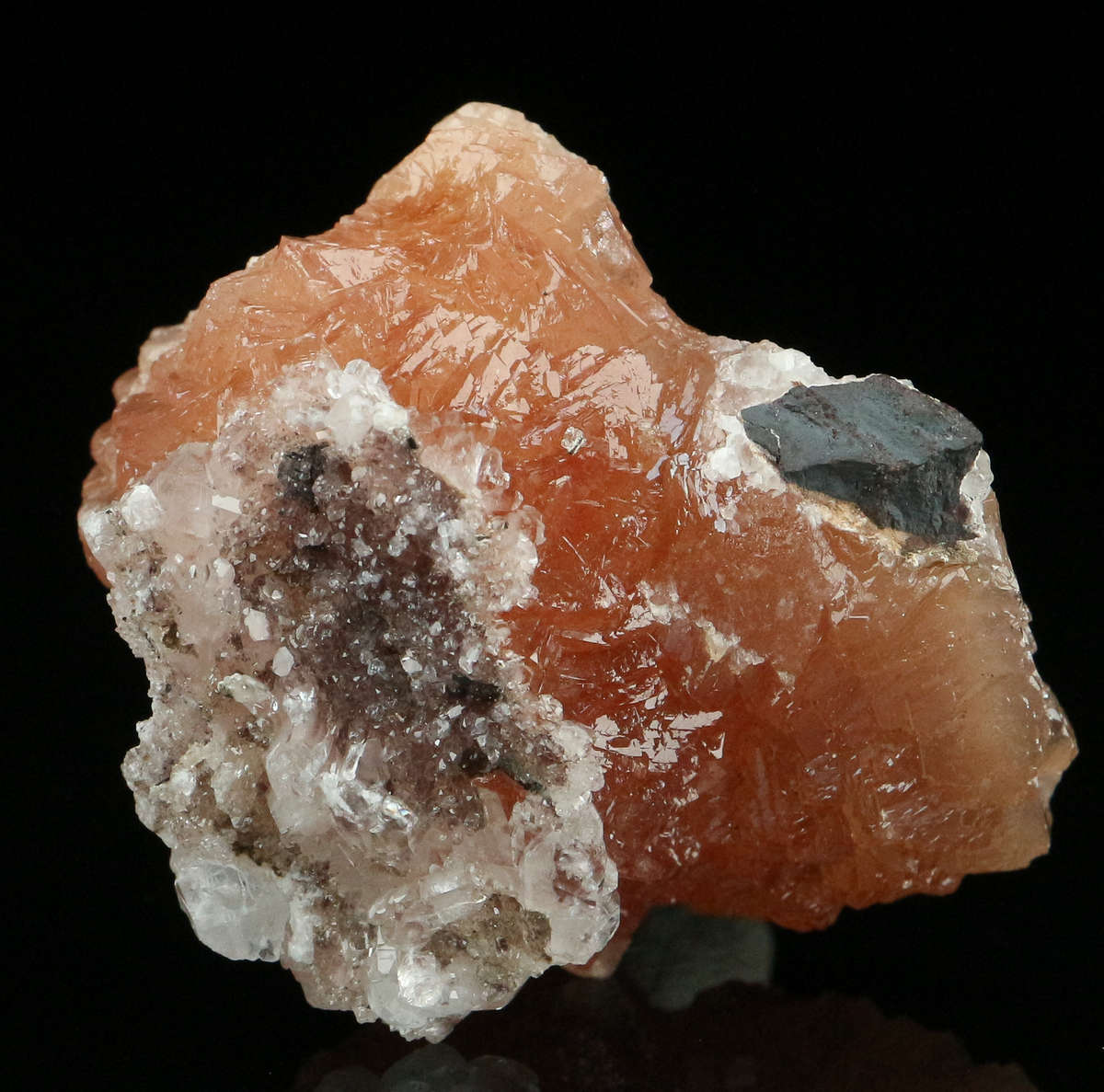 Calcite on Olmiite, "N'Chwaning II Mine, Kalahari Manganese Field, Northern Cape, South Africa. "