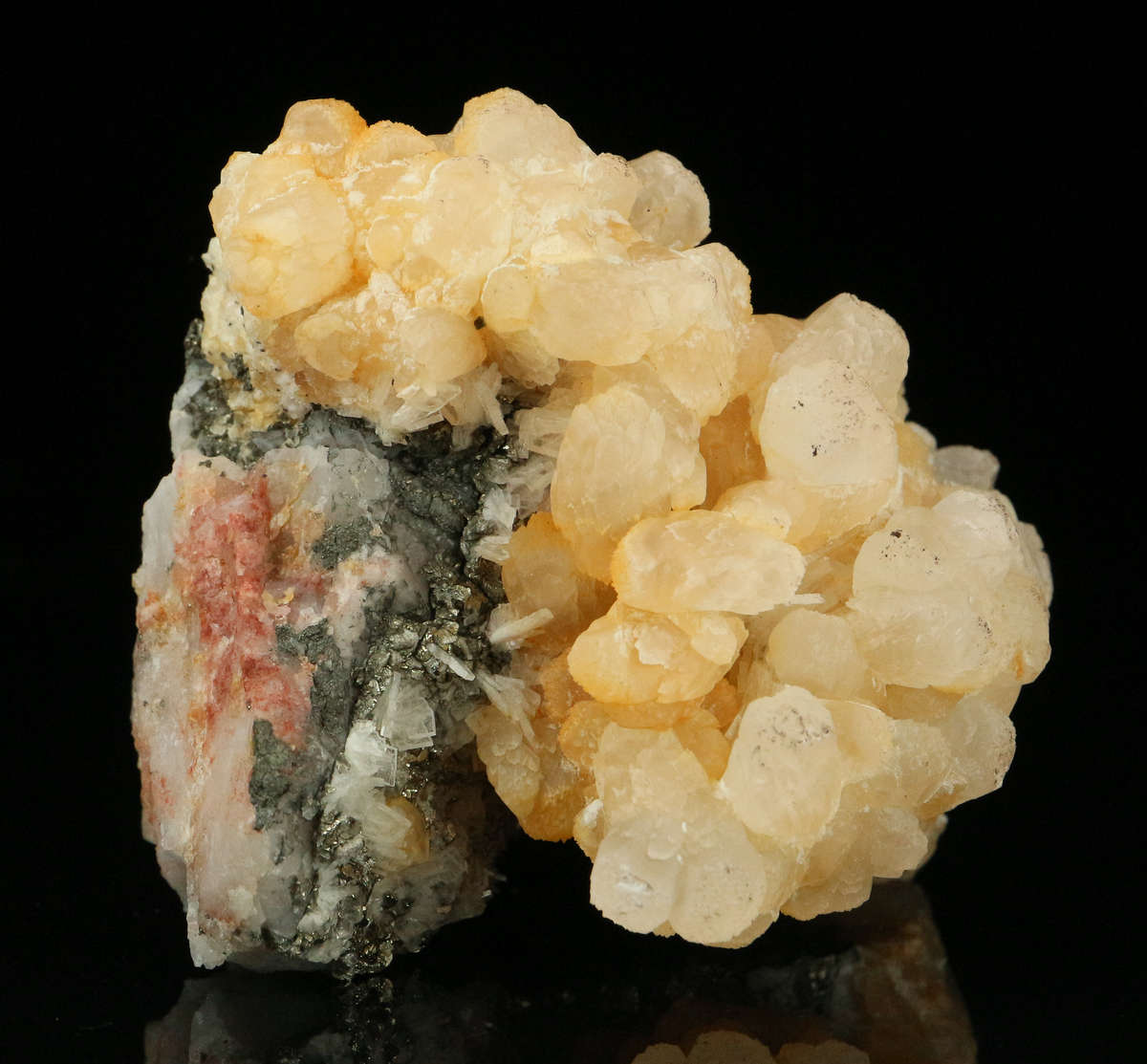 Calcite, Baryte, Pyrite on Matrix,"N'Chwaning II Mine, Kalahari Manganese Field, Northern Cape, Sout