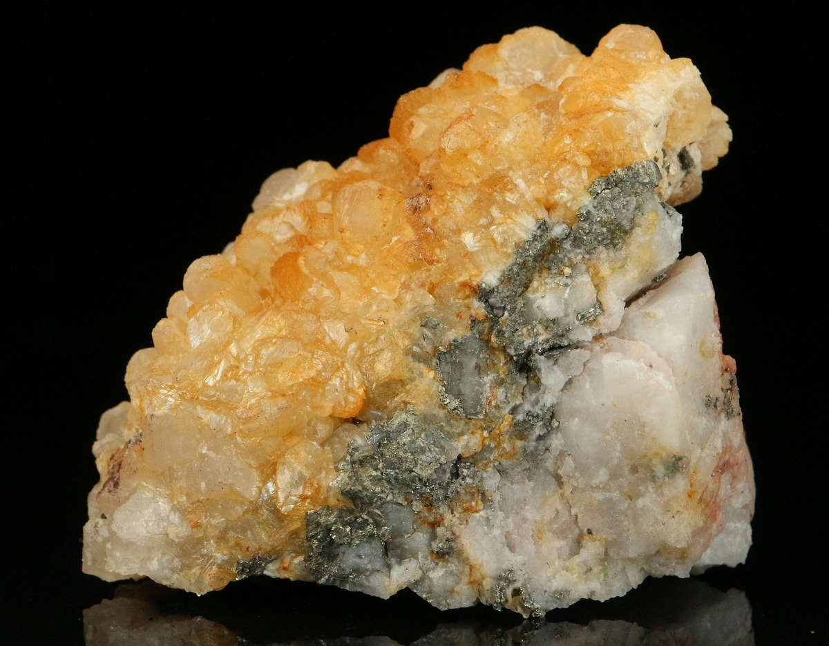 Calcite, Baryte, Pyrite on Matrix,"N'Chwaning II Mine, Kalahari Manganese Field, Northern Cape, Sout
