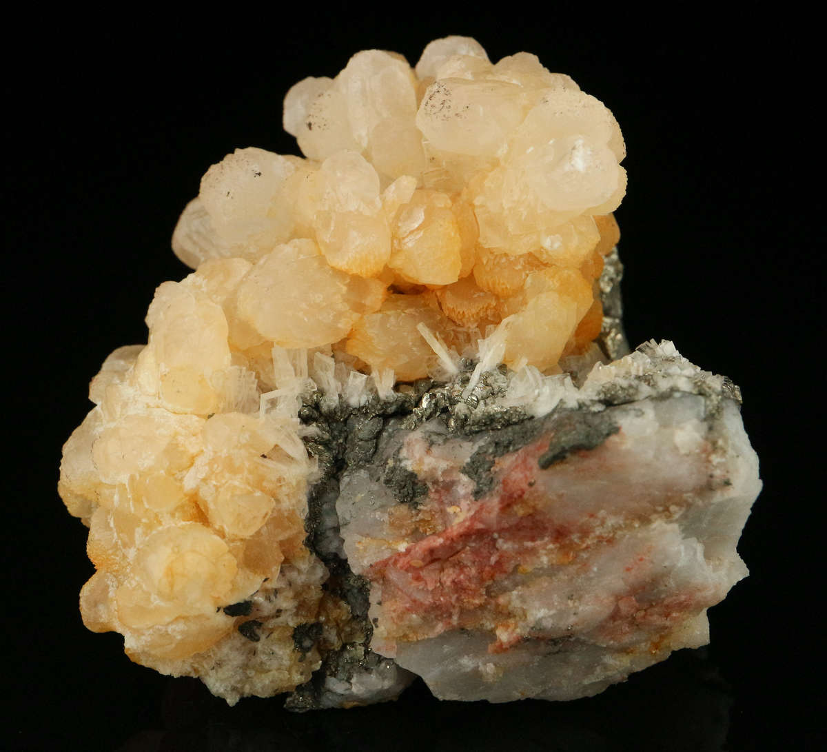 Calcite, Baryte, Pyrite on Matrix,"N'Chwaning II Mine, Kalahari Manganese Field, Northern Cape, Sout