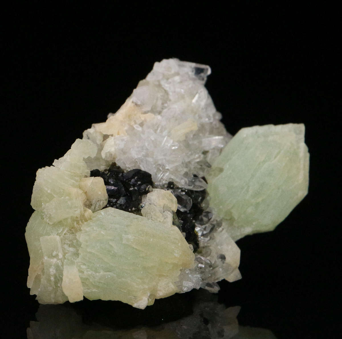 Babingtonite, Prehnite on Quartz, Gobobosebberge Mnt, Namibia