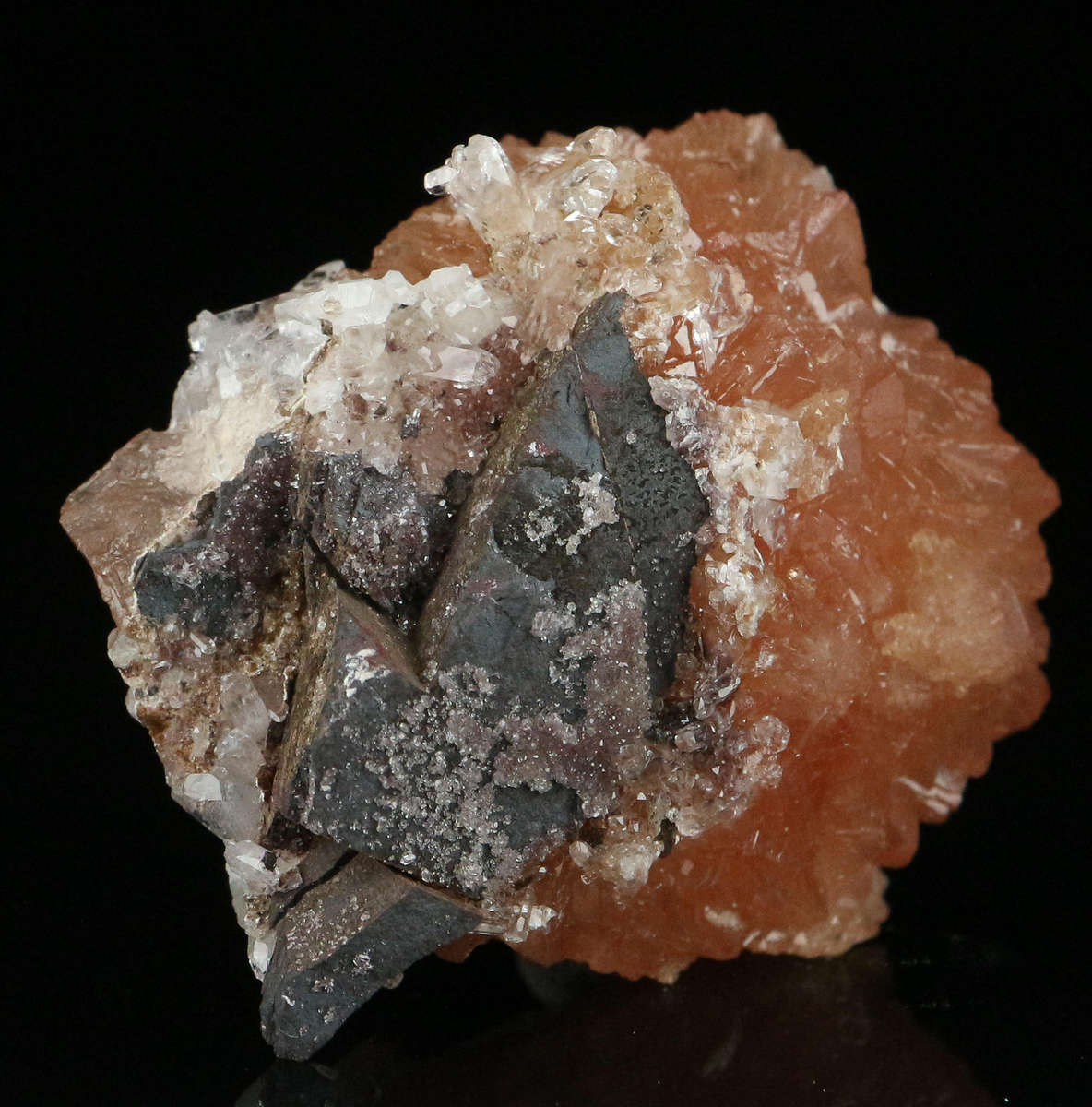 Calcite on Olmiite, "N'Chwaning II Mine, Kalahari Manganese Field, Northern Cape, South Africa "