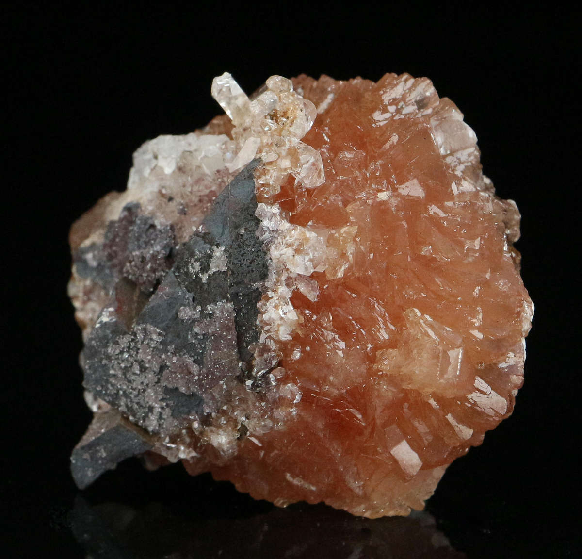 Calcite on Olmiite, "N'Chwaning II Mine, Kalahari Manganese Field, Northern Cape, South Africa "