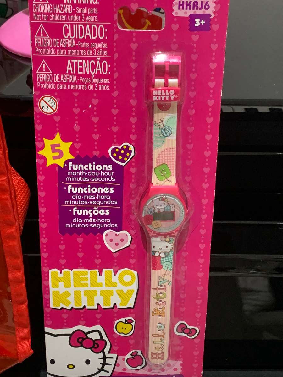 Collection Of Sanrio Hello Kitty Paraphernalia - Fast Food Toys, Carry Bag & Sealed Digital Watch