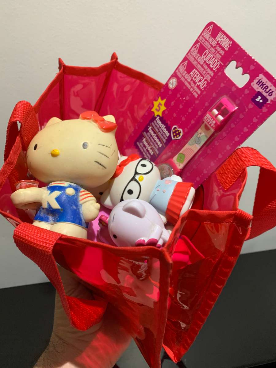 Collection Of Sanrio Hello Kitty Paraphernalia - Fast Food Toys, Carry Bag & Sealed Digital Watch