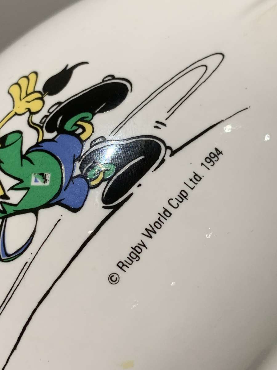 Ceramic Rugby Ball Shaped Coin Bank  1995 World Cup Licensed Product  Ruggles The Mascot