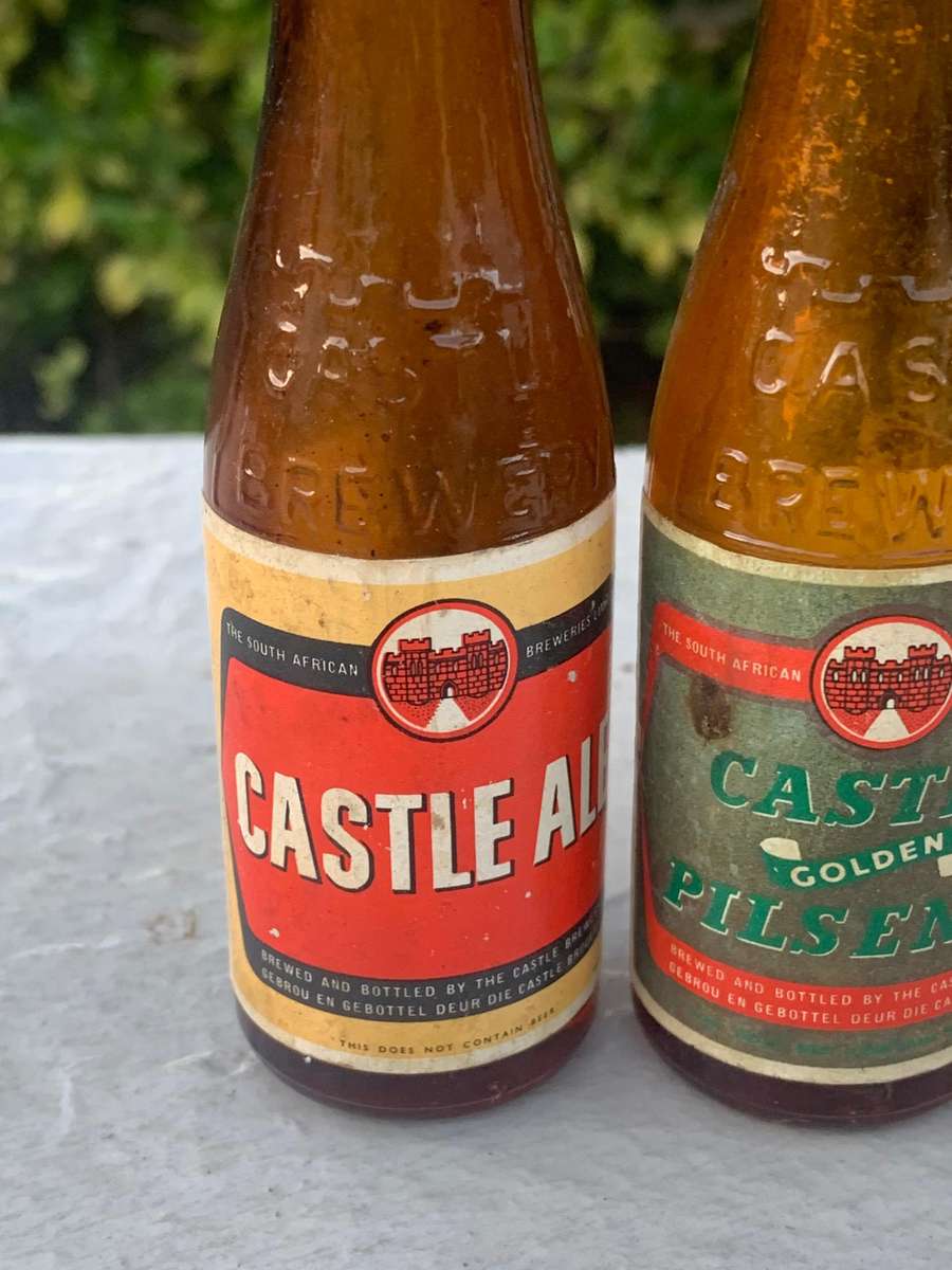Trio Of Miniature Castle Beer Bottles - Evaporated But Lids Intact - Lager Ale Pilsner