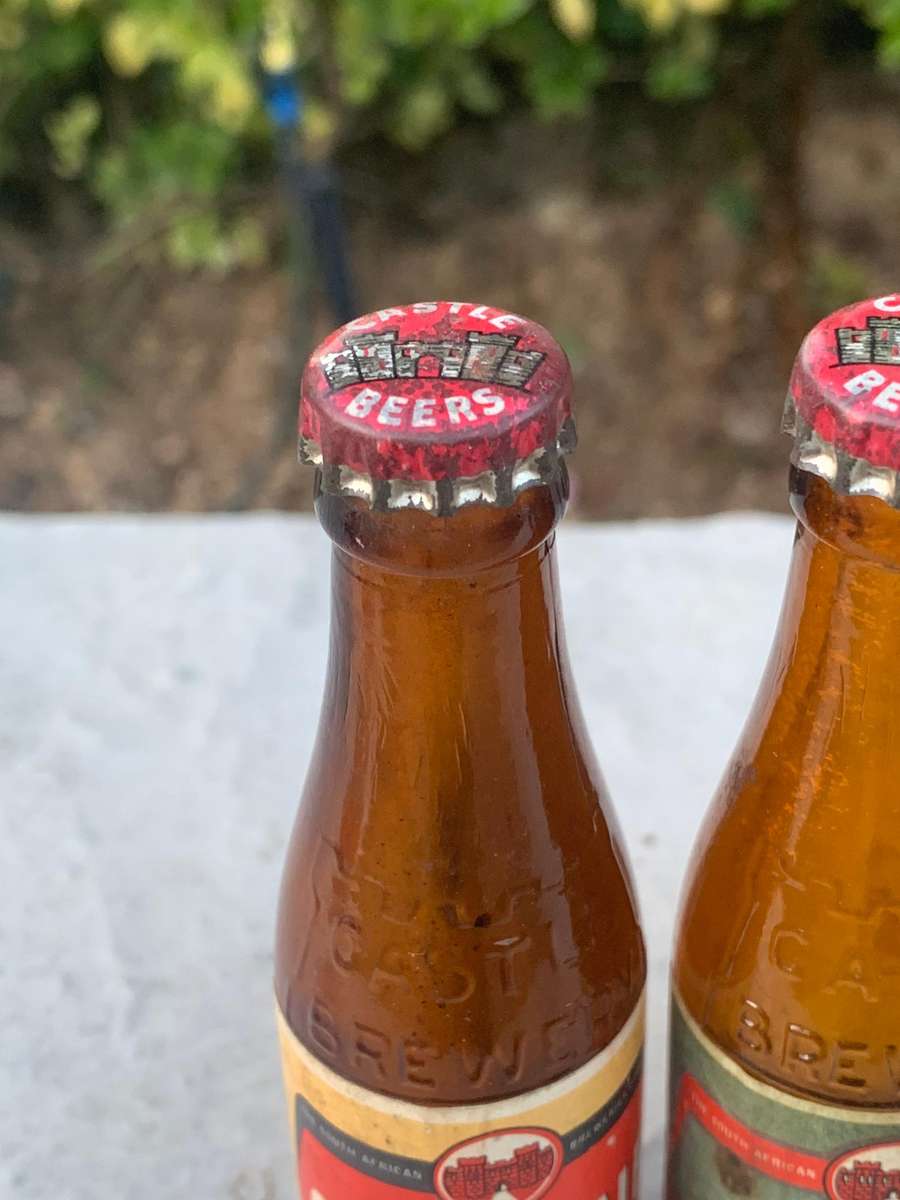 Trio Of Miniature Castle Beer Bottles - Evaporated But Lids Intact - Lager Ale Pilsner
