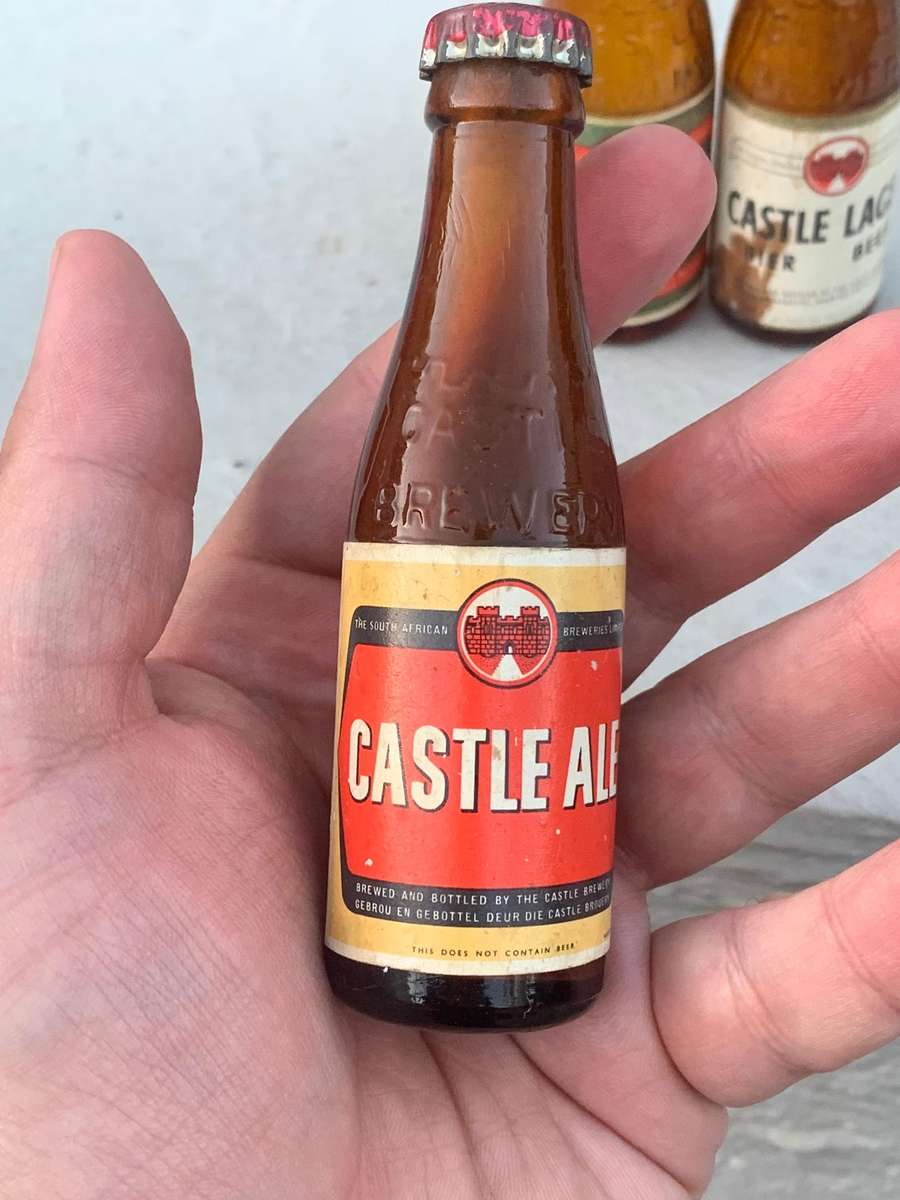 Trio Of Miniature Castle Beer Bottles - Evaporated But Lids Intact - Lager Ale Pilsner