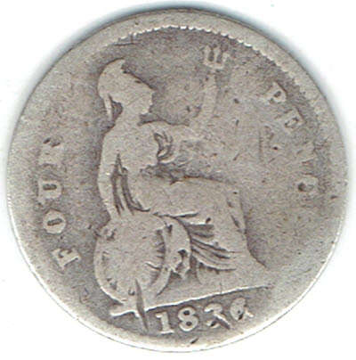 1836 GREAT BRITAIN 4d silver 4 pence on F grade