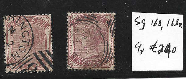 1867 GREAT BRITON 2d used Singles SG 168 168a(2 diff colours) HIGH CAT  VALUE GBP 240