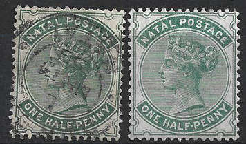 1880 /1882 NATAL 1/2d used and unused CC 93,94 CV R2400