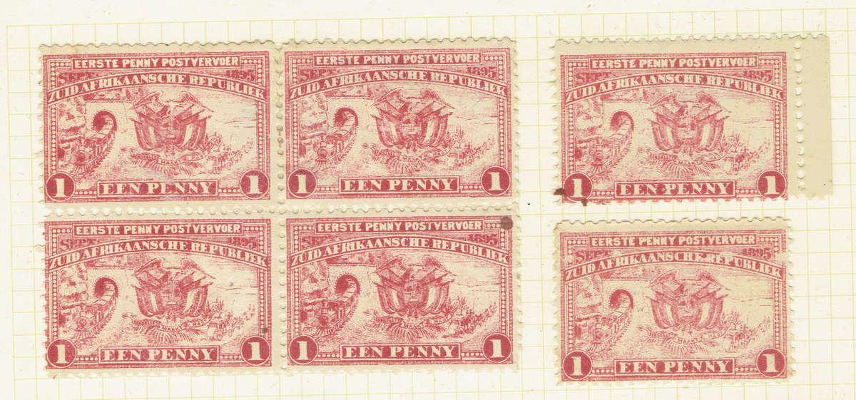 1895,1900,1901 TRANSVAAL Halve Penny on 1s pr, 1d pr,blx4 and6, V.R.I.x5 E.R.I x3 m used S CV R852
