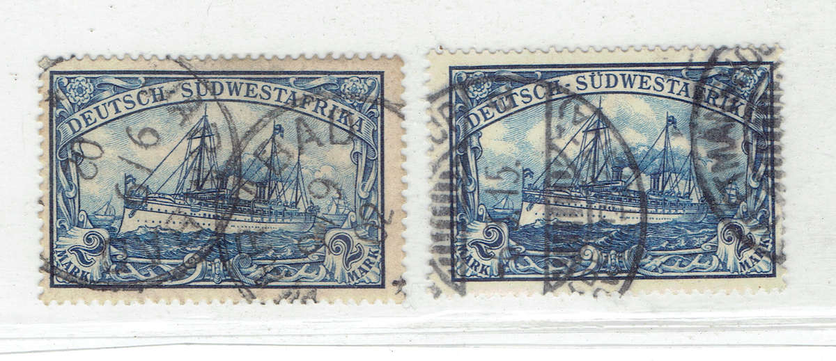 1901 Deutsch-SudwestAFRIKA 2Mark used singles x 2 Diff blue colors CC23 CV R1600