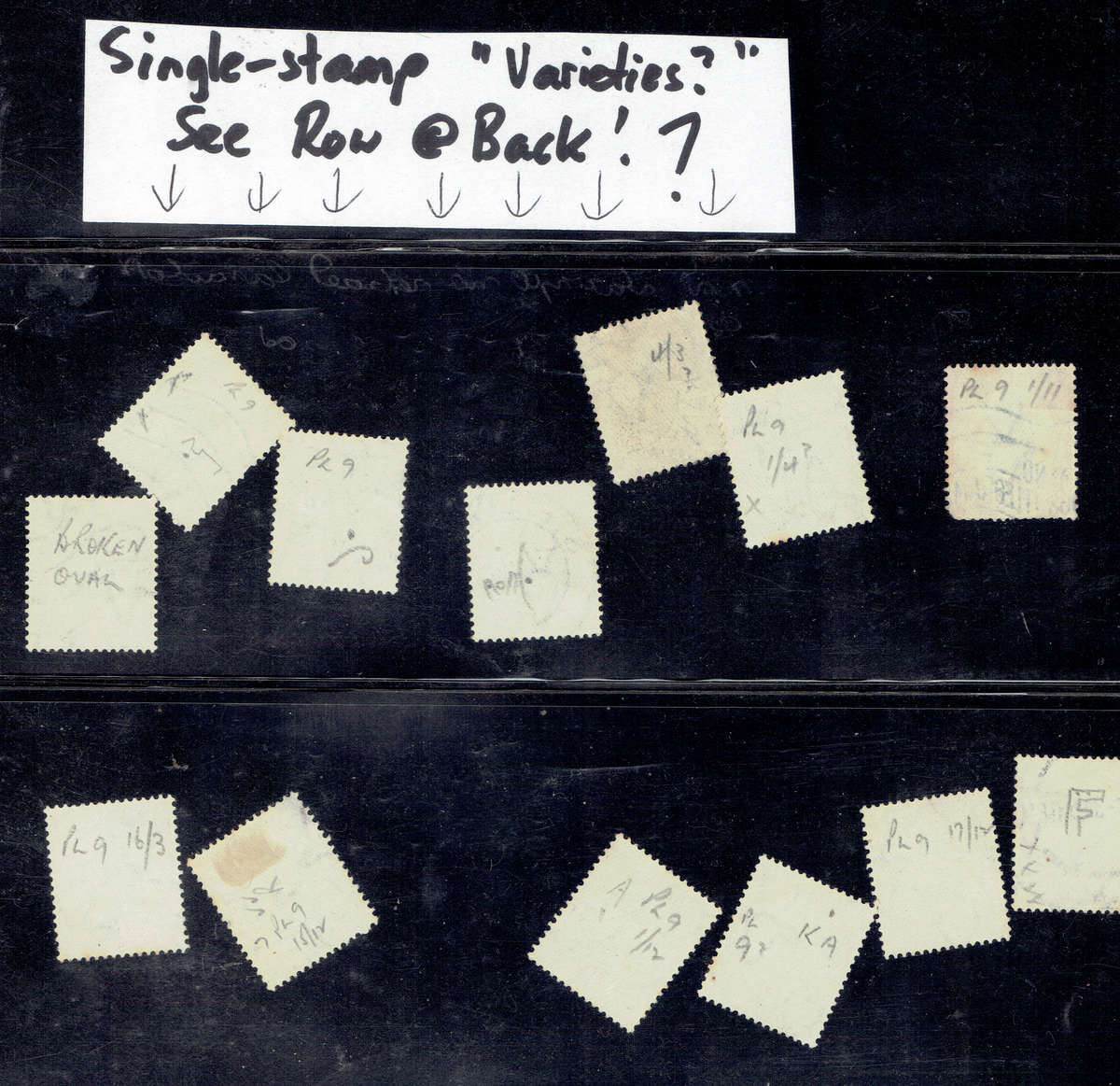 1926-30 Union of S A 1d used singles with varieties at back of each stamp see scan