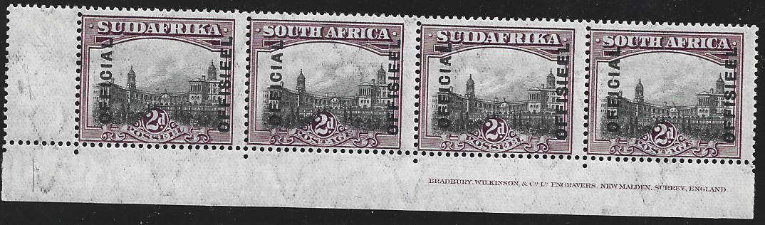 1926 UNION of S A 2d OFFICIAL Corner Strip of 4 WitgInscriptional pr MNH CCO6?1 RARE