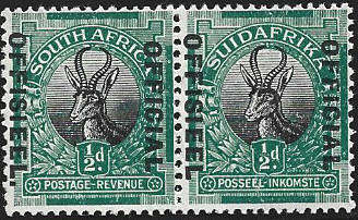 1930 UNION of S A 1/2d Official  pair withstop after "Offisieel>" MNH CC O11c CV R1200