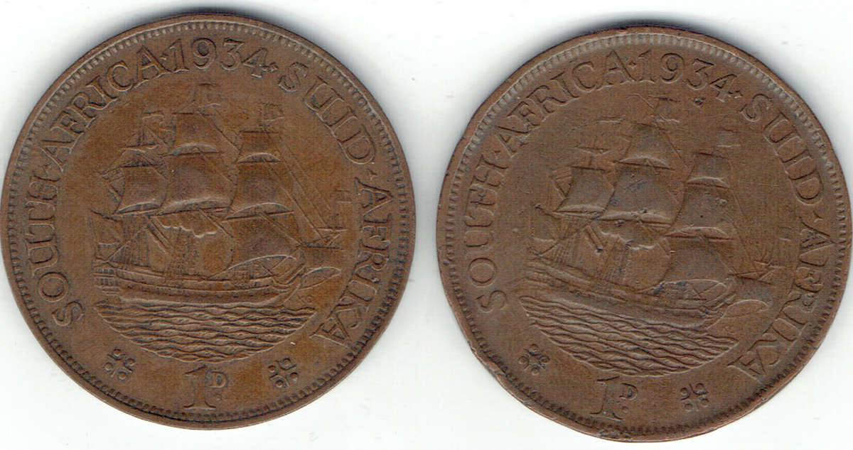 1934 UNION of S A 1penny x 2 in VF+ grade