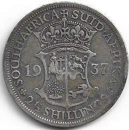 1937 UNION of S A silver HALFCROWN in VF+ grade