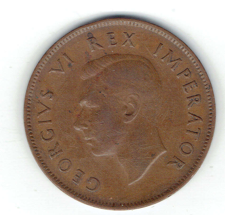 1943 UNION of S A 1 penny in EF grade