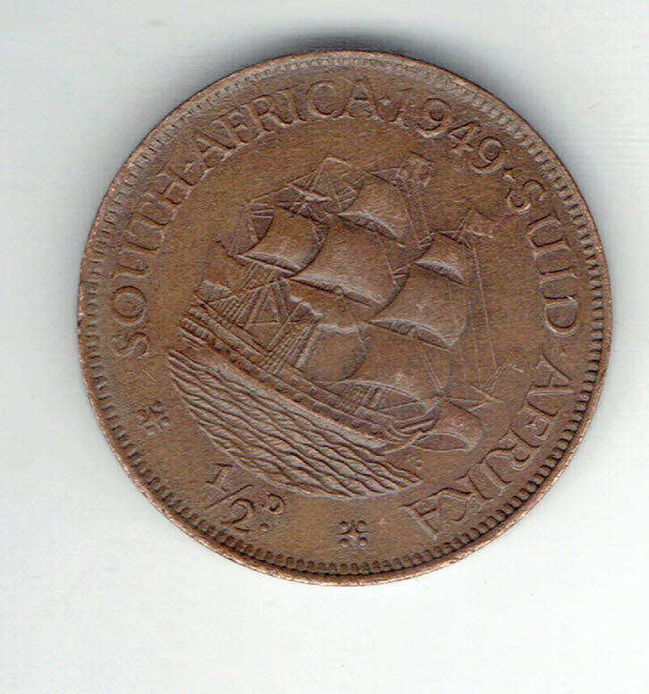 1949 Union of S A half penny in EF graDE
