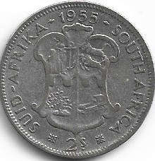 1955 UNION of S A 2 shillings 50% silver in EFgrade GOOD  NICE COIN