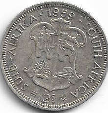 1959 UNION of S A 2 shillings 50% silver in VF+ grade