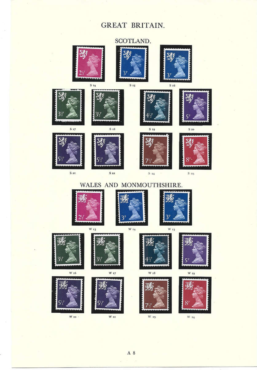 Great Brittain Q E ll diff values MNH singles on alb pages see scan