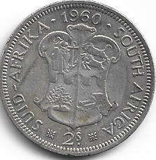 1960 UNION of S A  2 shillings 50% silver in EF grade