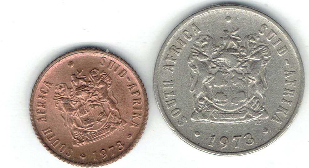 1973 R S A half cent in unc, and 10c in EF