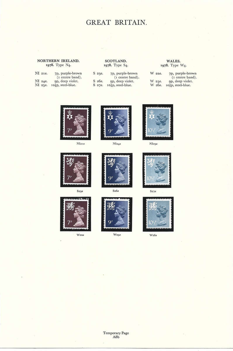 Great Brittain Q E ll diff values MNH singles on alb pages see scan