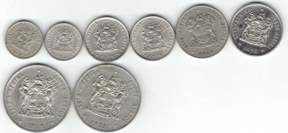 1978 R S A R1 x2,20c x 2, 10c x 2, 5c x 2,2c all in EF+ grade