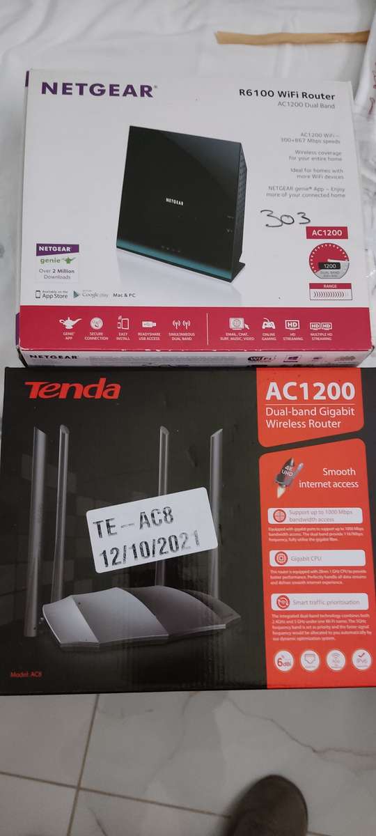 2x Dual Band WiFi Routers - Netgear R6100 & Tenda AC1200