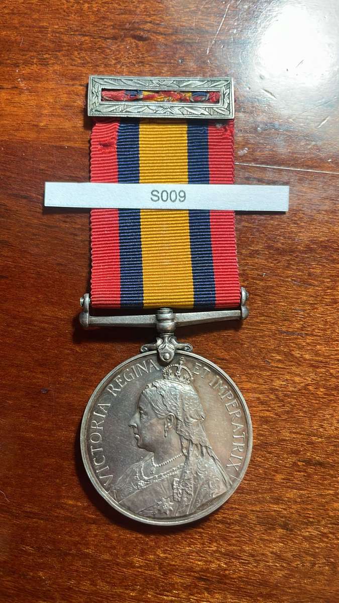 R1 Starting Price - QSA Queen SA Medal - PVT T Hay - Uitenhage Town Guard (with silver medal brooch)