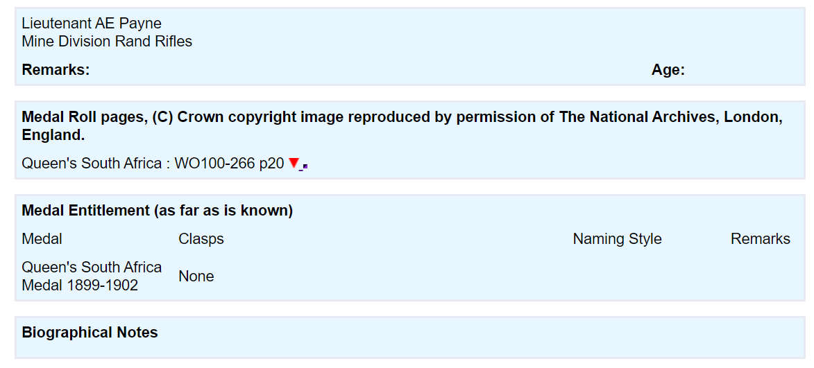 a Queen South Africa Medal QSA - Lieutenant AE Payne-Rand Rifles Mine Division Miniture + Research