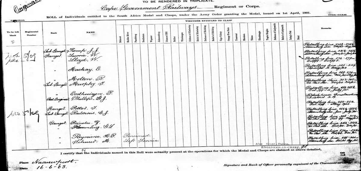 QSA - Queen South African Medal - Ganger E. MacKay - Cape Government Railways