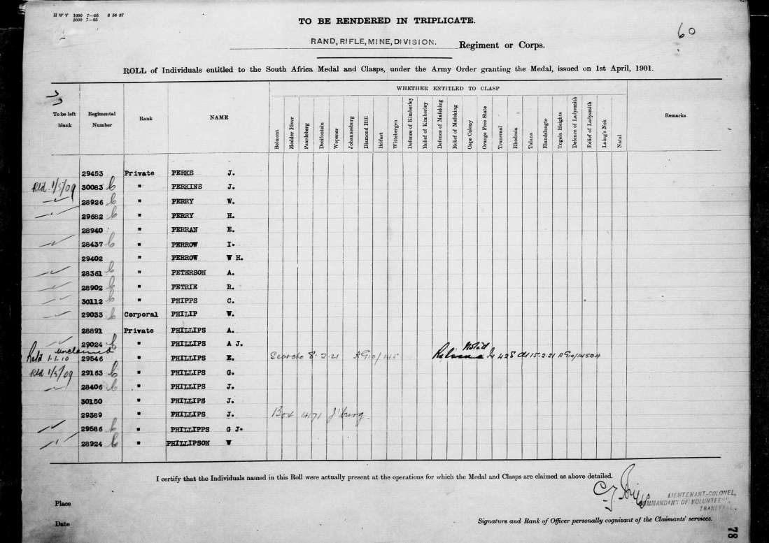 QSA - Queen South African Medal - 29453 Private Samuel John Perks - Rand Rifles Mine Division