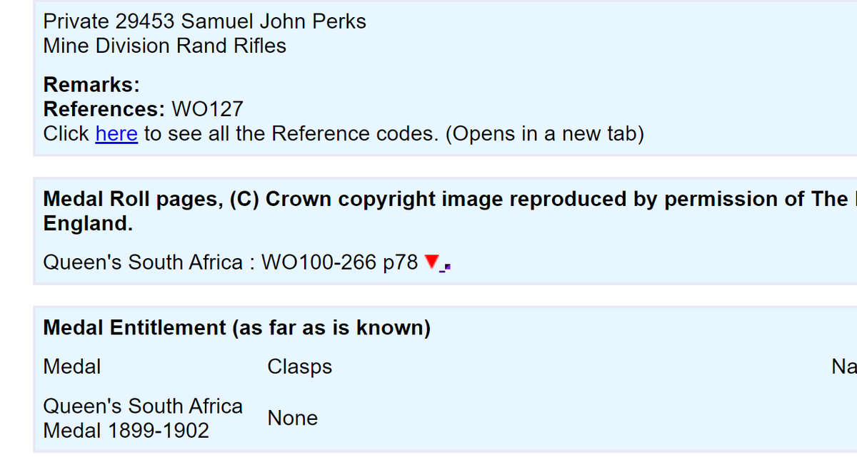 QSA - Queen South African Medal - 29453 Private Samuel John Perks - Rand Rifles Mine Division