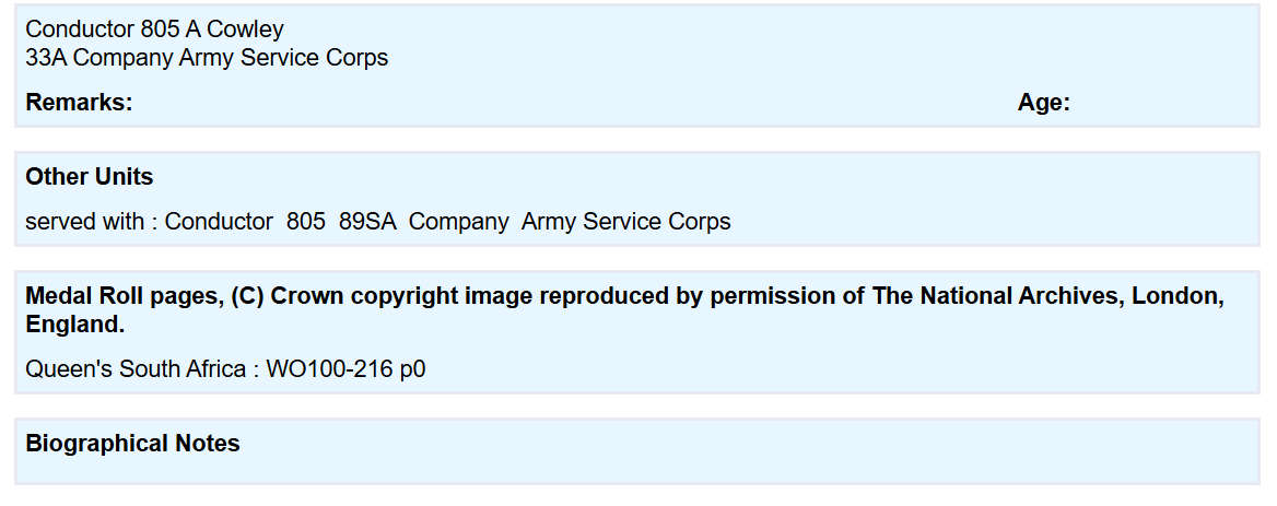 QSA - Queen South African Medal - Conductor A Cowley - 33A Company Army Service Corps