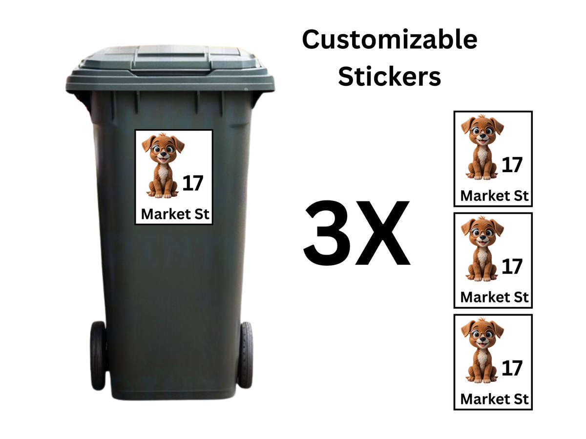 3 x Wheelie Bin Sticker (Customizable) Water Resistant and UV Resistant