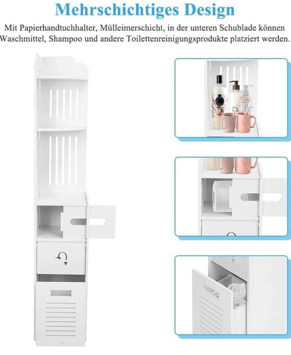Slim Bathroom Cabinet with Toilet Paper Drawer Modern Corner Cabinet Toilet Cabinet Bathroom Shelf