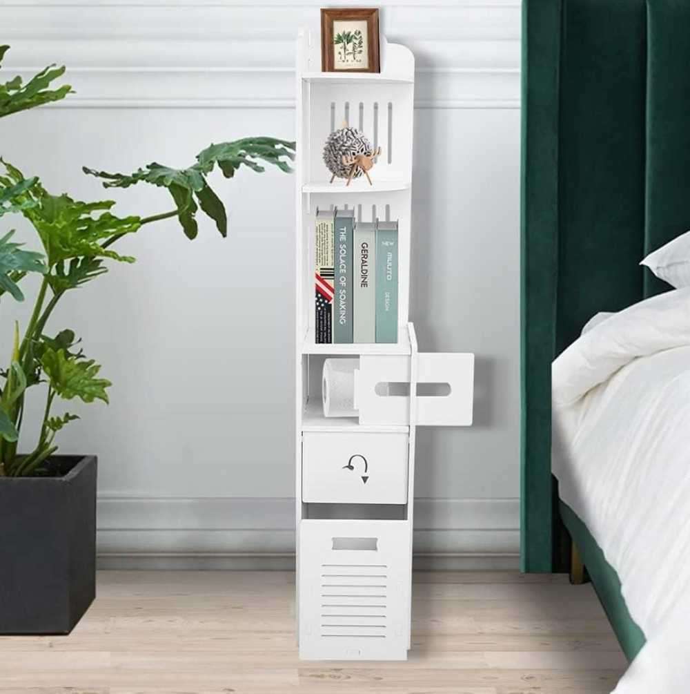 Slim Bathroom Cabinet with Toilet Paper Drawer Modern Corner Cabinet Toilet Cabinet Bathroom Shelf