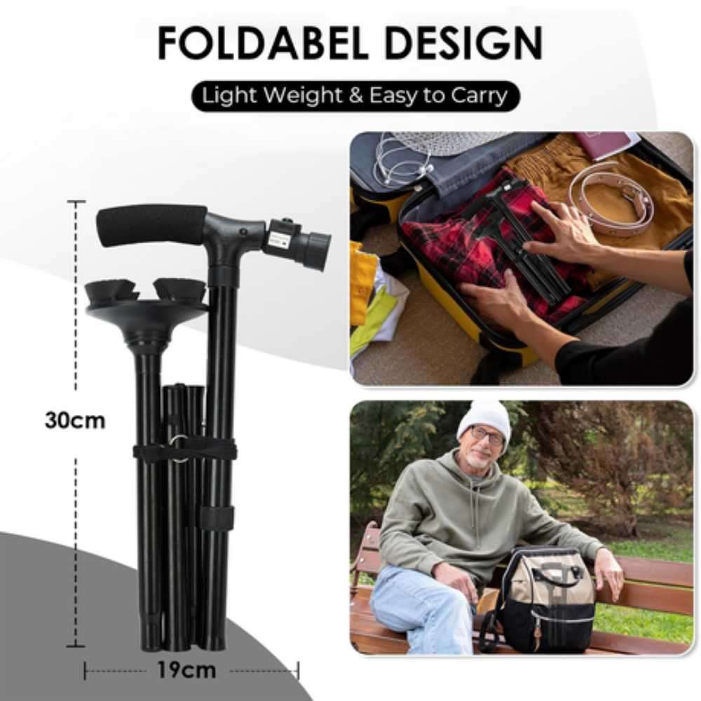 Folding Cane - Walking Stick for Elderly with LED Light Quad Base